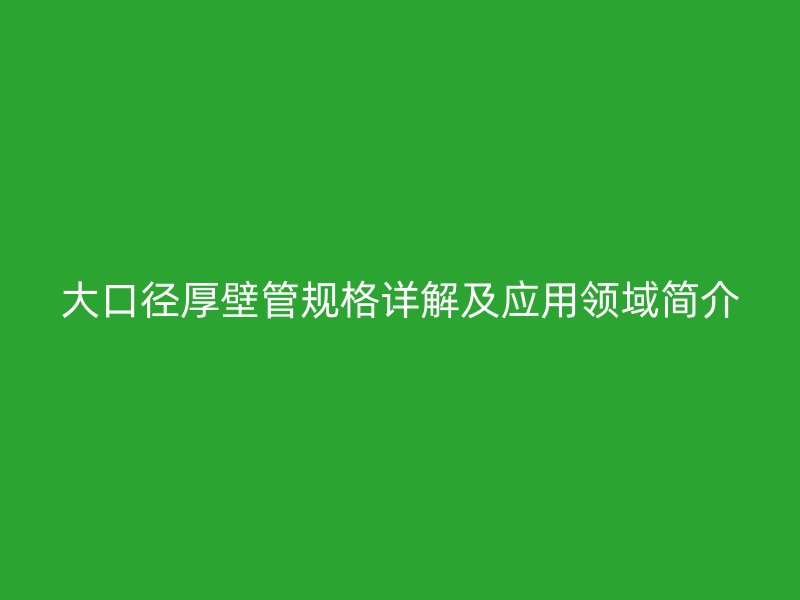 大口徑厚壁管規格詳解及應用領域簡介